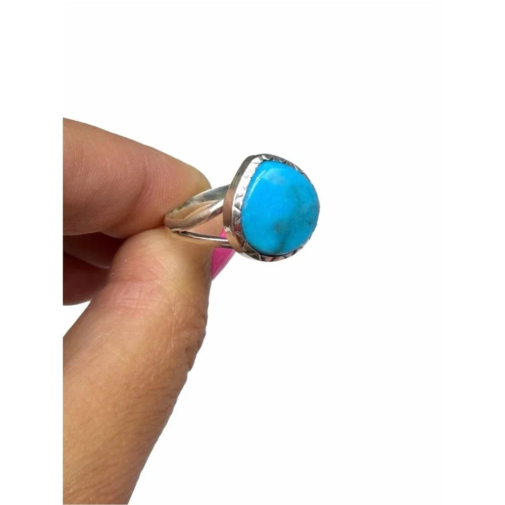 Aztec Mountain Turquoise Ring Size 10 Solid 925 Sterling Silver